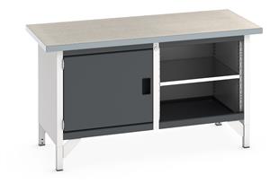 Bott Cubio Storage Workbench 1500mm wide x 750mm Deep x 840mm high supplied with a Linoleum worktop (particle board core with grey linoleum surface and plastic edgebanding), 1 x integral storage cupboard (650mm wide x 650mm deep x 500mm high) and... 1500mm Wide Engineers Storage Benches with Cupboards & Drawers